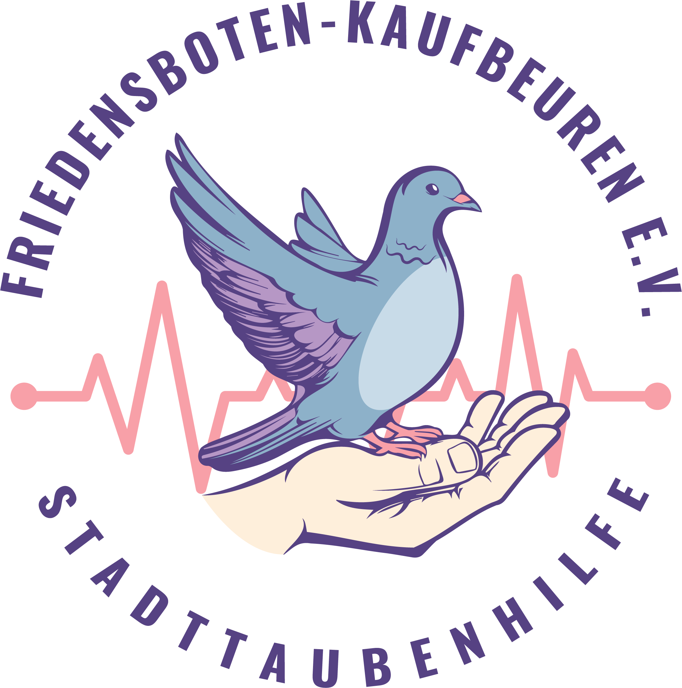 Friedensboten-Kaufbeuren e.V. – Stadttaubenhilfe. Eine Taube auf einer schützenden Hand.